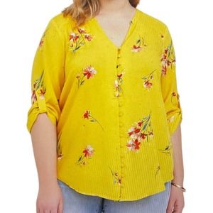 Torrid Harper Yellow Challis Button Front Blouse Size 0 Lightweight